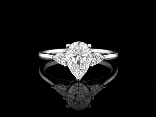 9K W/Gold, Pear Shape & Calf Shape Lab Grown Diamond Trilogy Ring