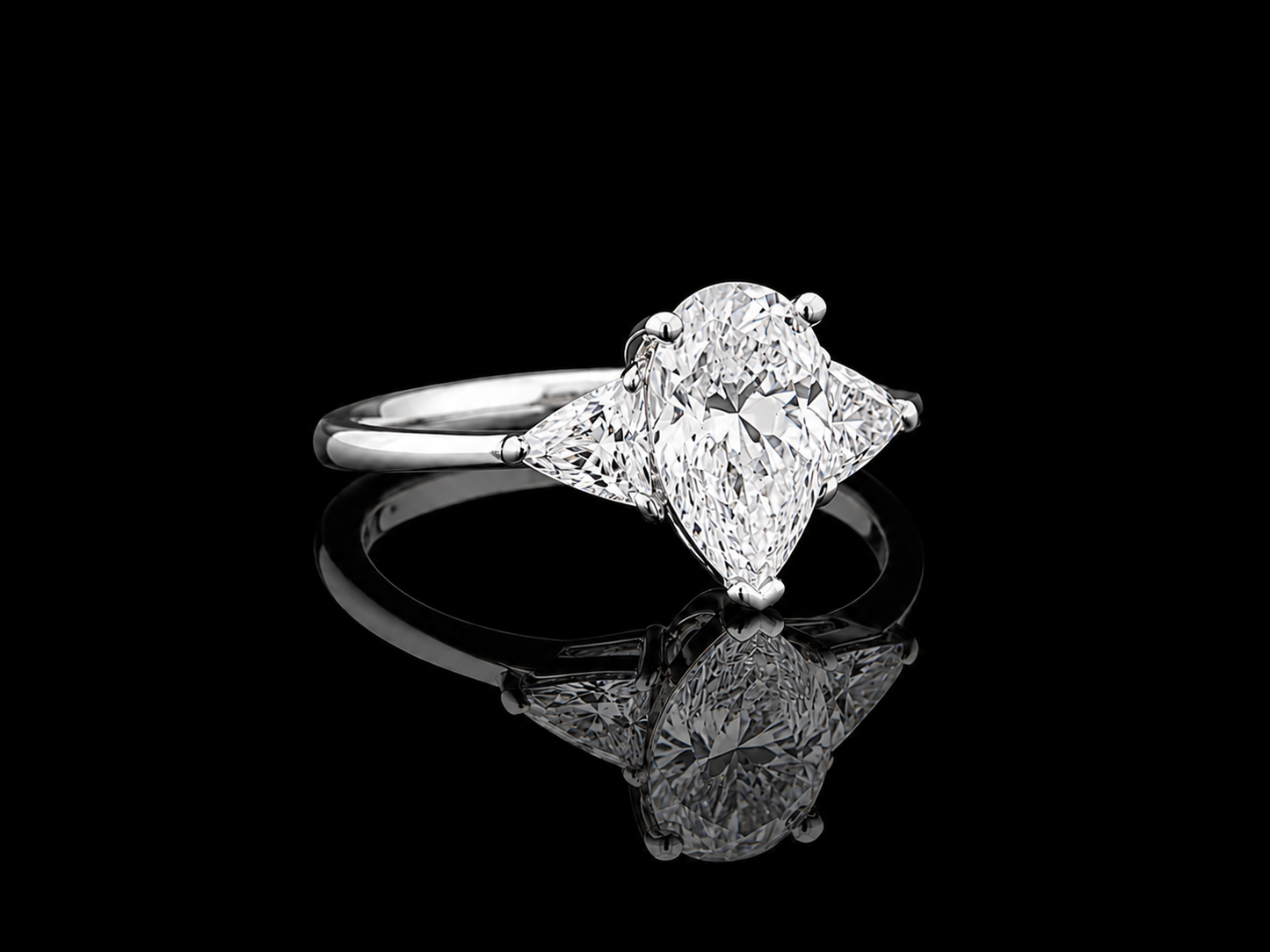9K W/Gold, Pear Shape & Calf Shape Lab Grown Diamond Trilogy Ring