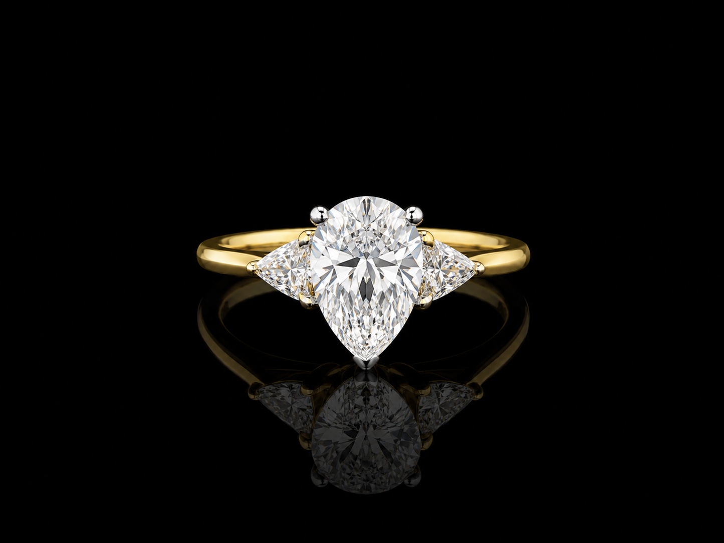 9K Y/Gold, Pear Shape & Calf Shape Lab Grown Diamond Trilogy Ring
