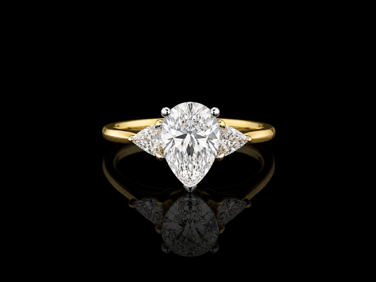 9K Y/Gold, Pear Shape & Calf Shape Lab Grown Diamond Trilogy Ring