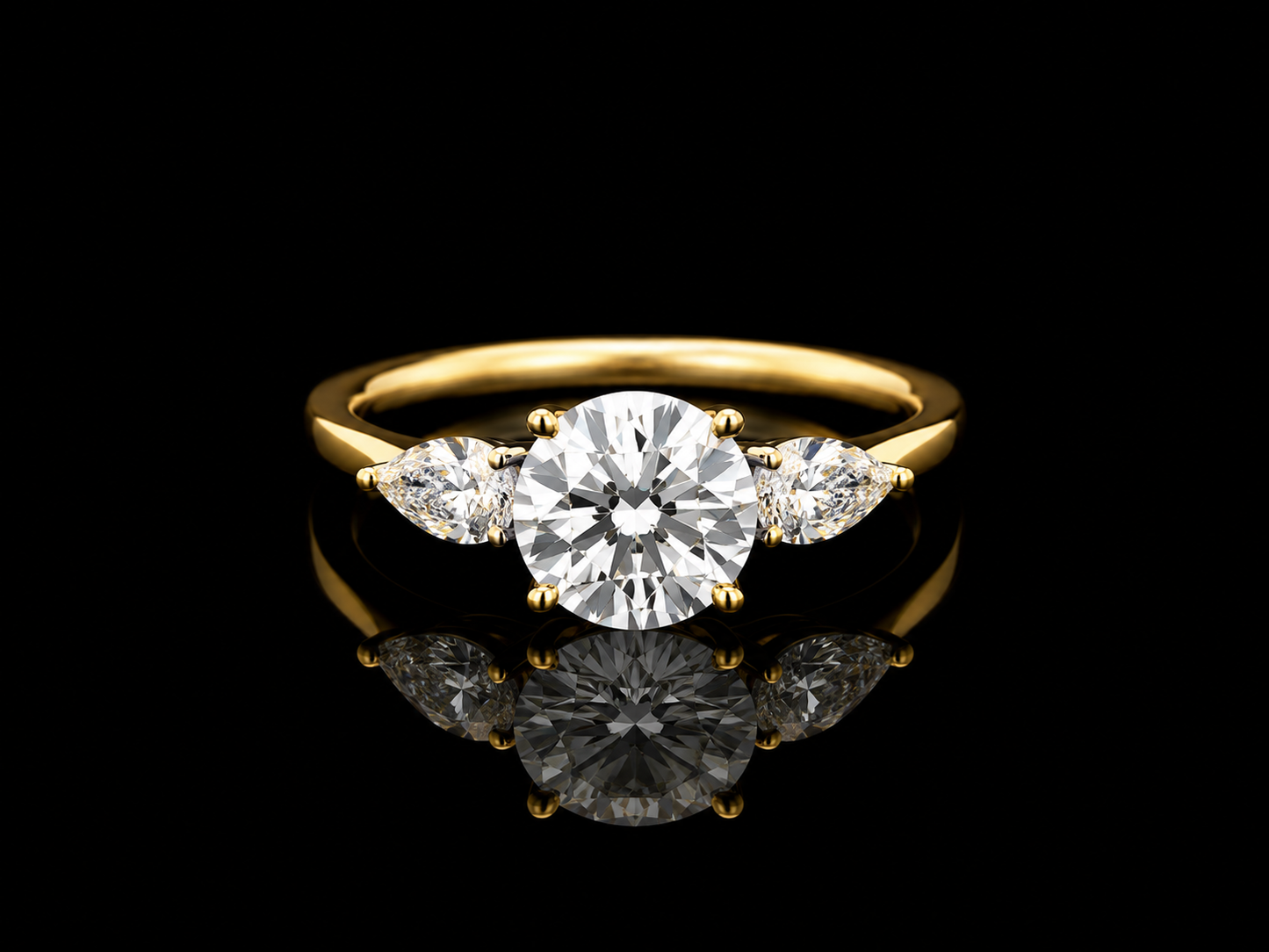 9K Y/Gold, Round Brilliant & Pear Shape Lab Grown Diamond Trilogy Ring