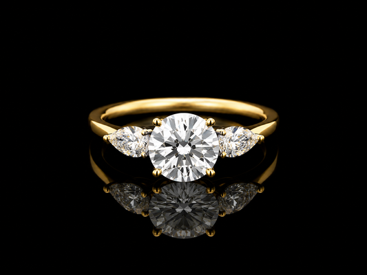 9K Y/Gold, Round Brilliant & Pear Shape Lab Grown Diamond Trilogy Ring