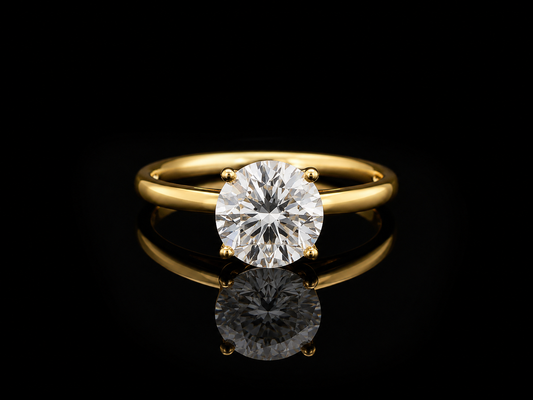 9K Y/Gold, Round Brilliant Cut Lab Grown Diamond 4 Claw Solitaire Ring