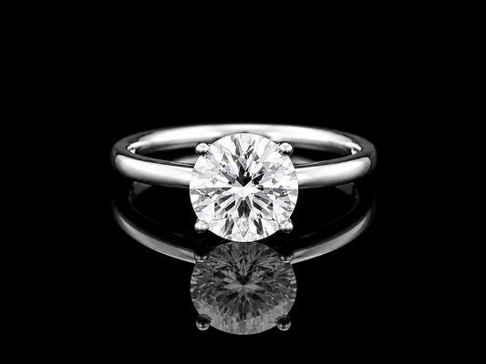 9K W/Gold, Round Brilliant Cut Lab Grown Diamond 4 Claw Solitaire Ring