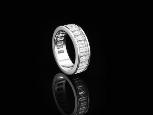 9K W/Gold, Baguette Cut Lab Grown Diamond Eternity Ring