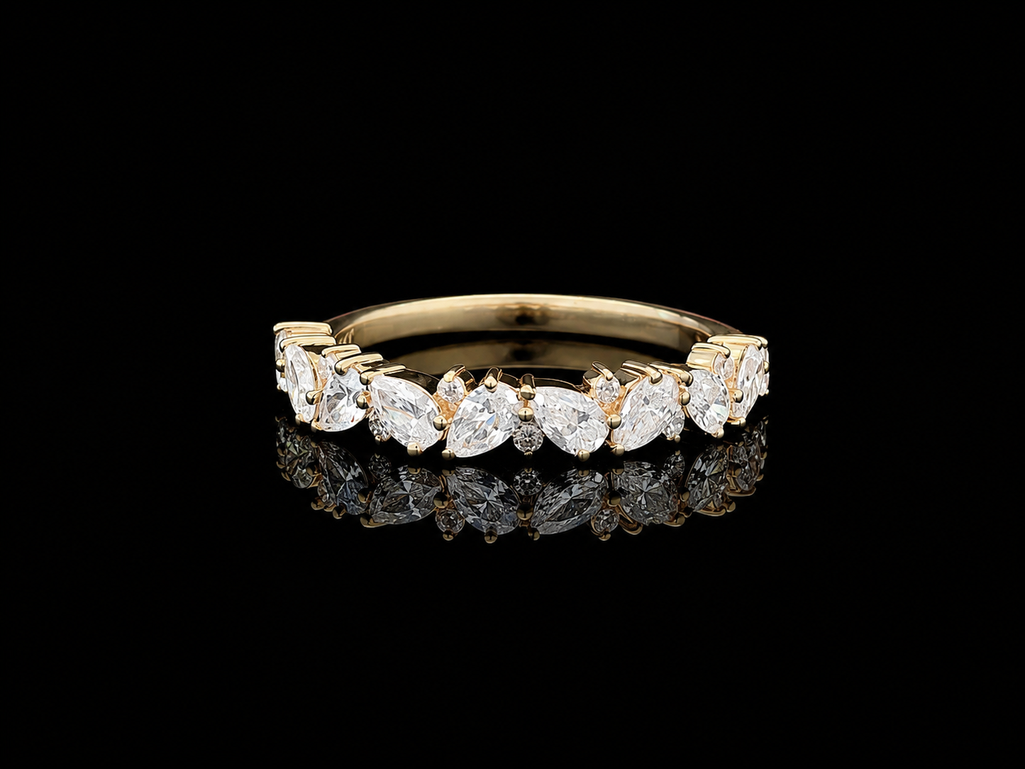 9K Y/Gold, Pear Shape & Round Brilliant Cut Lab Grown Diamond Eternity Ring