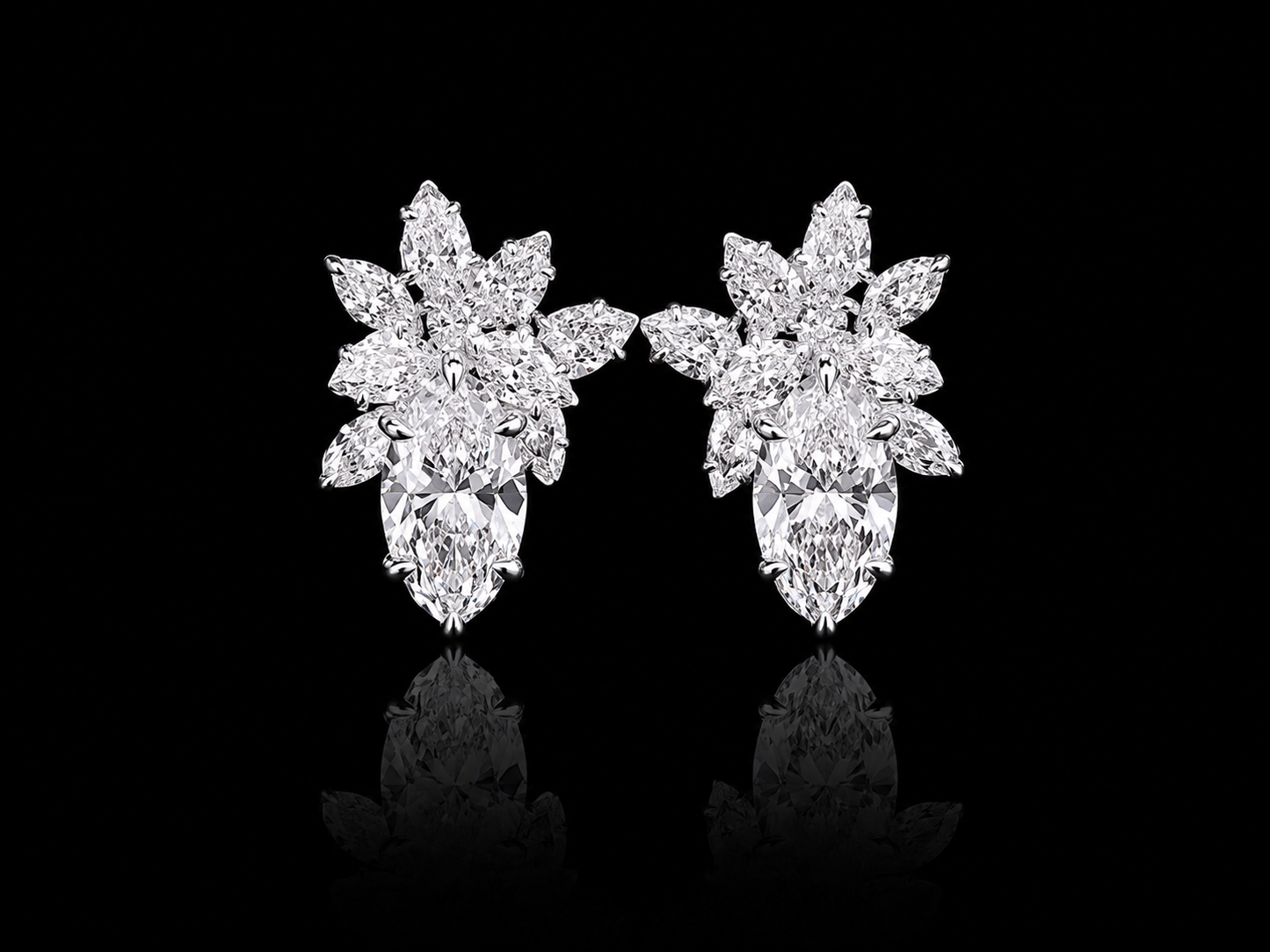 9K W/Gold, Pear Shape & Marquise Shape Lab Grown Diamond Earrings