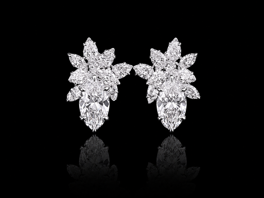 9K W/Gold, Pear Shape & Marquise Shape Lab Grown Diamond Earrings