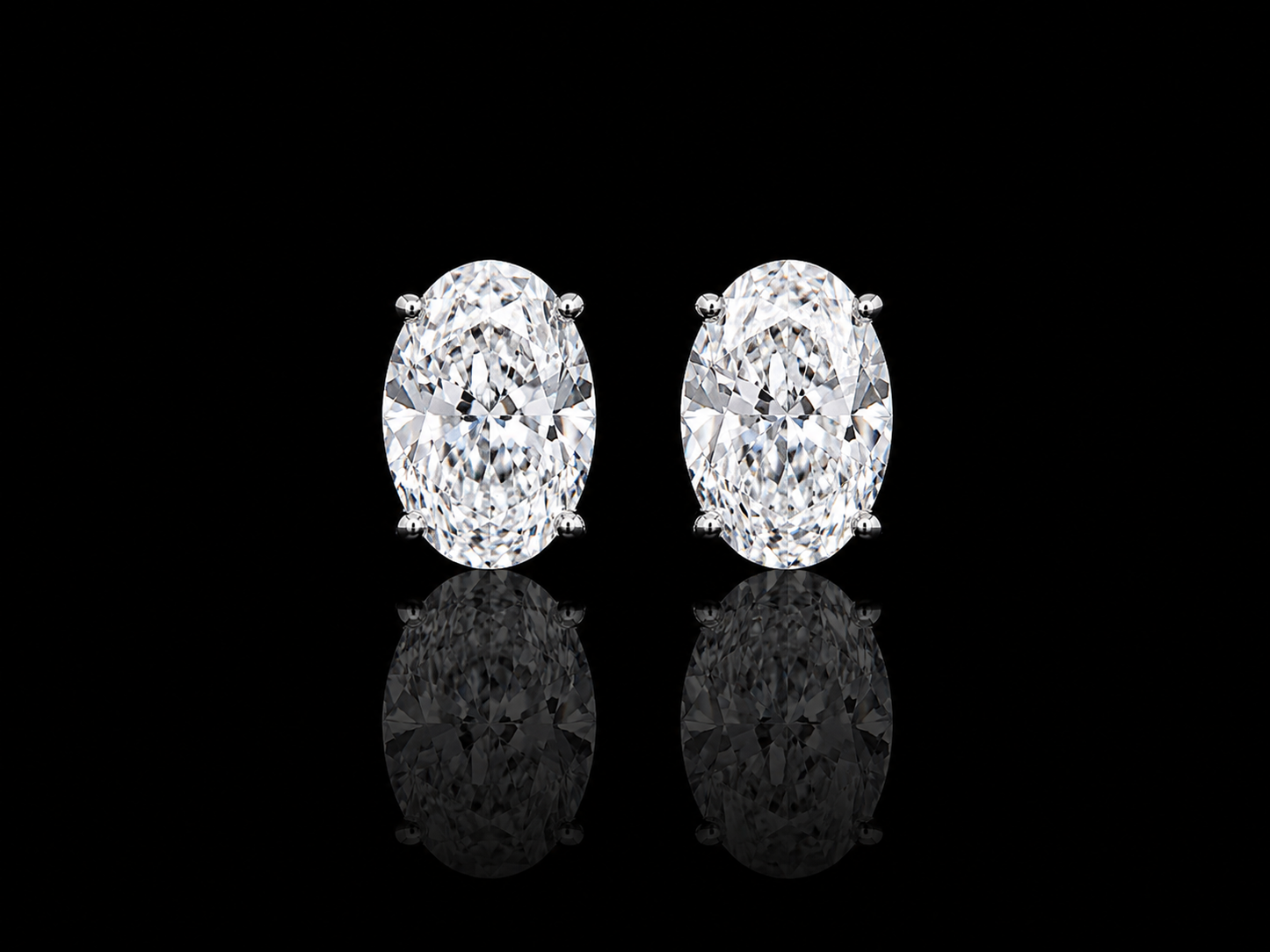 9K W/Gold, Oval Cut Lab Grown Diamond 4 Claw Stud Earrings