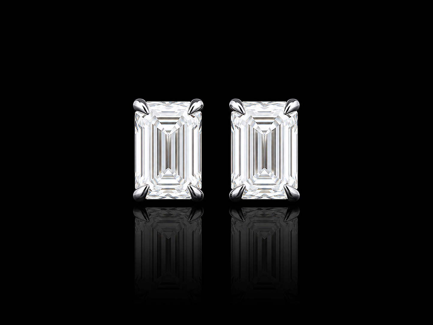 9K W/Gold, Emerald Cut Lab Grown Diamond Stud Earrings
