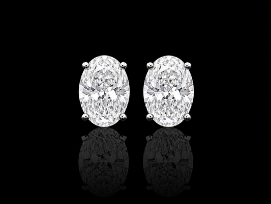 9K W/Gold, Oval Cut Lab Grown Diamond 4 Claw Stud Earrings