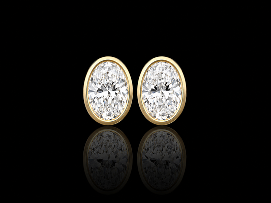 9K Y/Gold, Oval Cut Lab Grown Diamond Stud Earrings