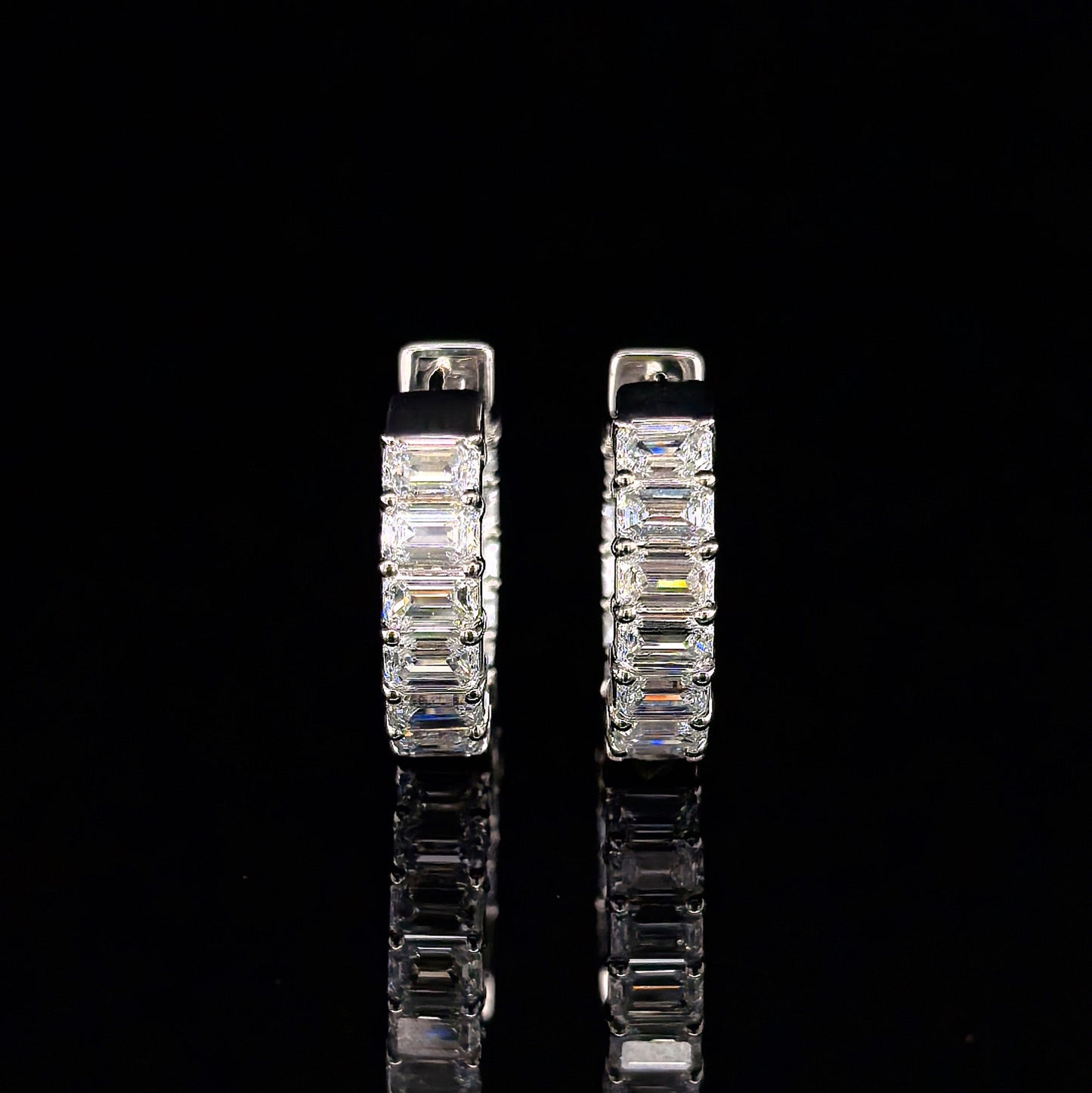 9k W/Gold, 24= 2.90ct Emerald Cut Lab Grown Diamond Huggy Earrings