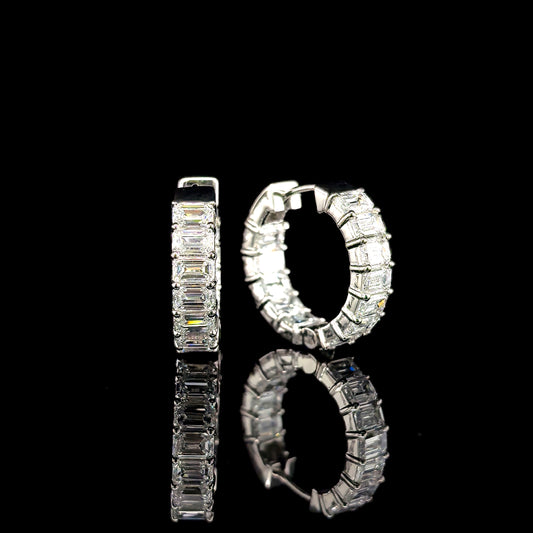 9k W/Gold, 24= 2.90ct Emerald Cut Lab Grown Diamond Huggy Earrings