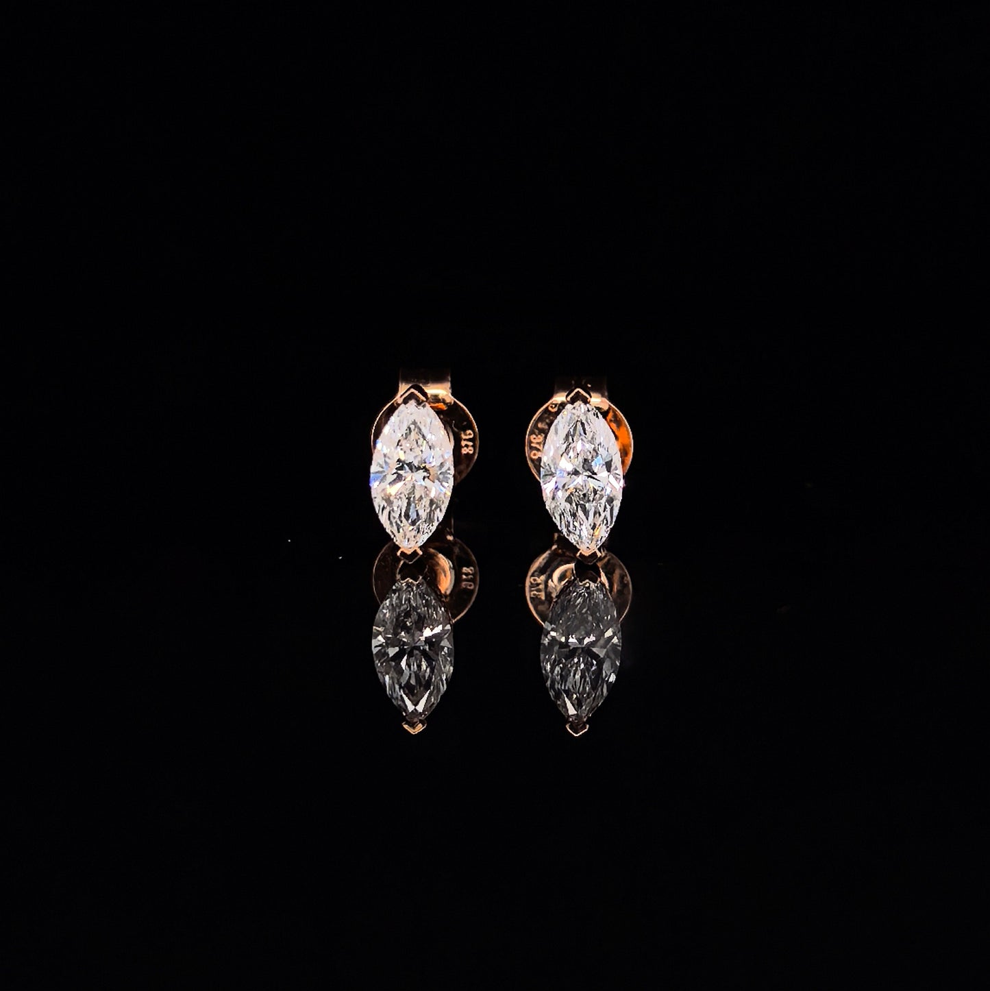 9k R/Gold, 2= 0.72ct Marquise & Round Brilliant Cut Lab Grown Diamond Stud Earrings