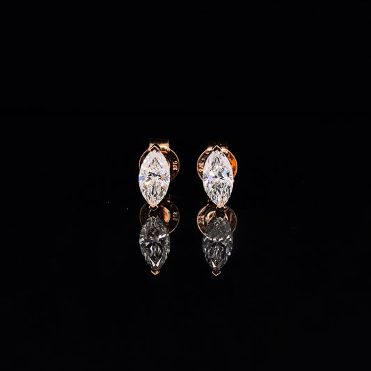 9k R/Gold, 2= 0.72ct Marquise & Round Brilliant Cut Lab Grown Diamond Stud Earrings
