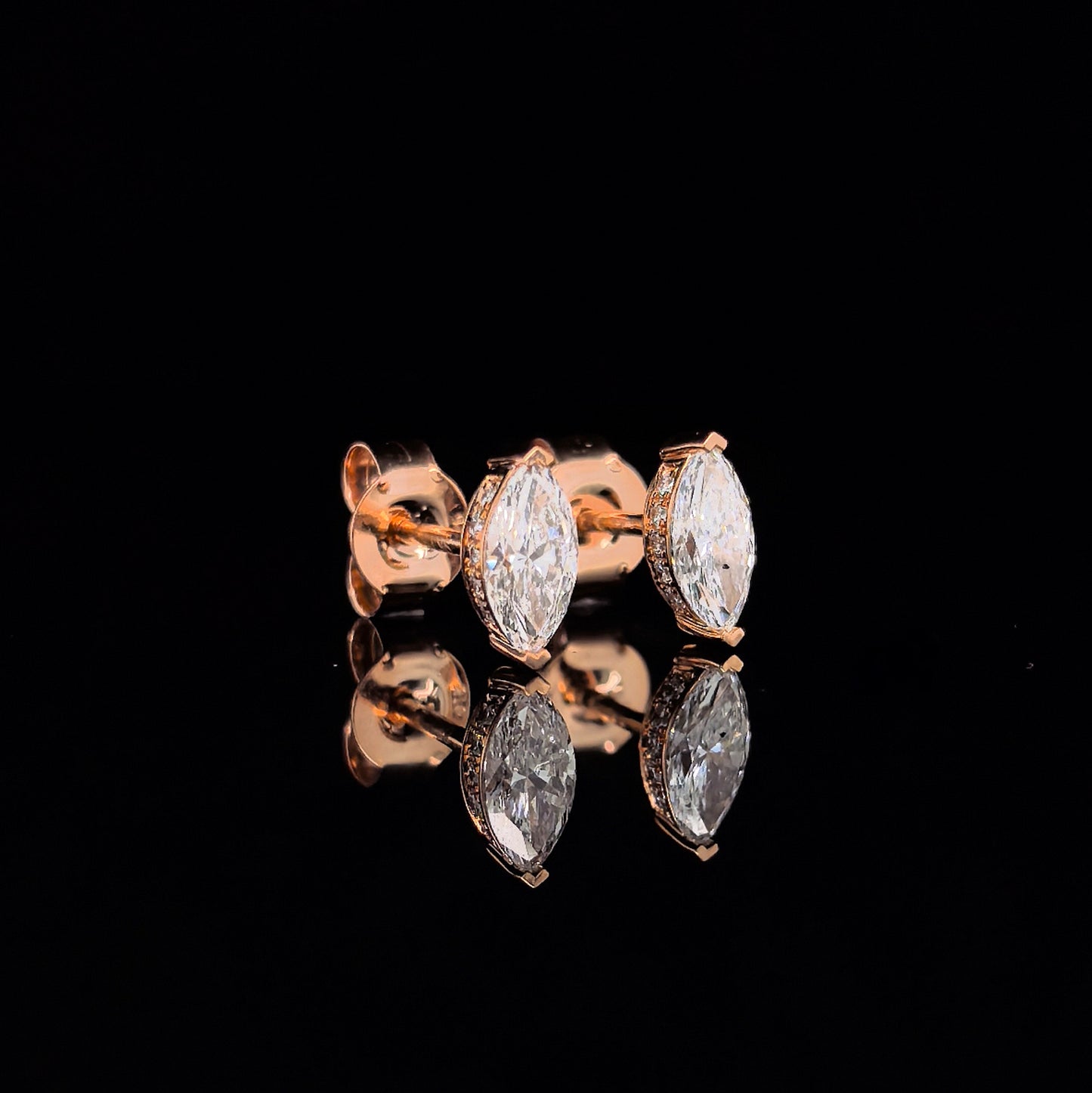 9k R/Gold, 2= 0.72ct Marquise & Round Brilliant Cut Lab Grown Diamond Stud Earrings