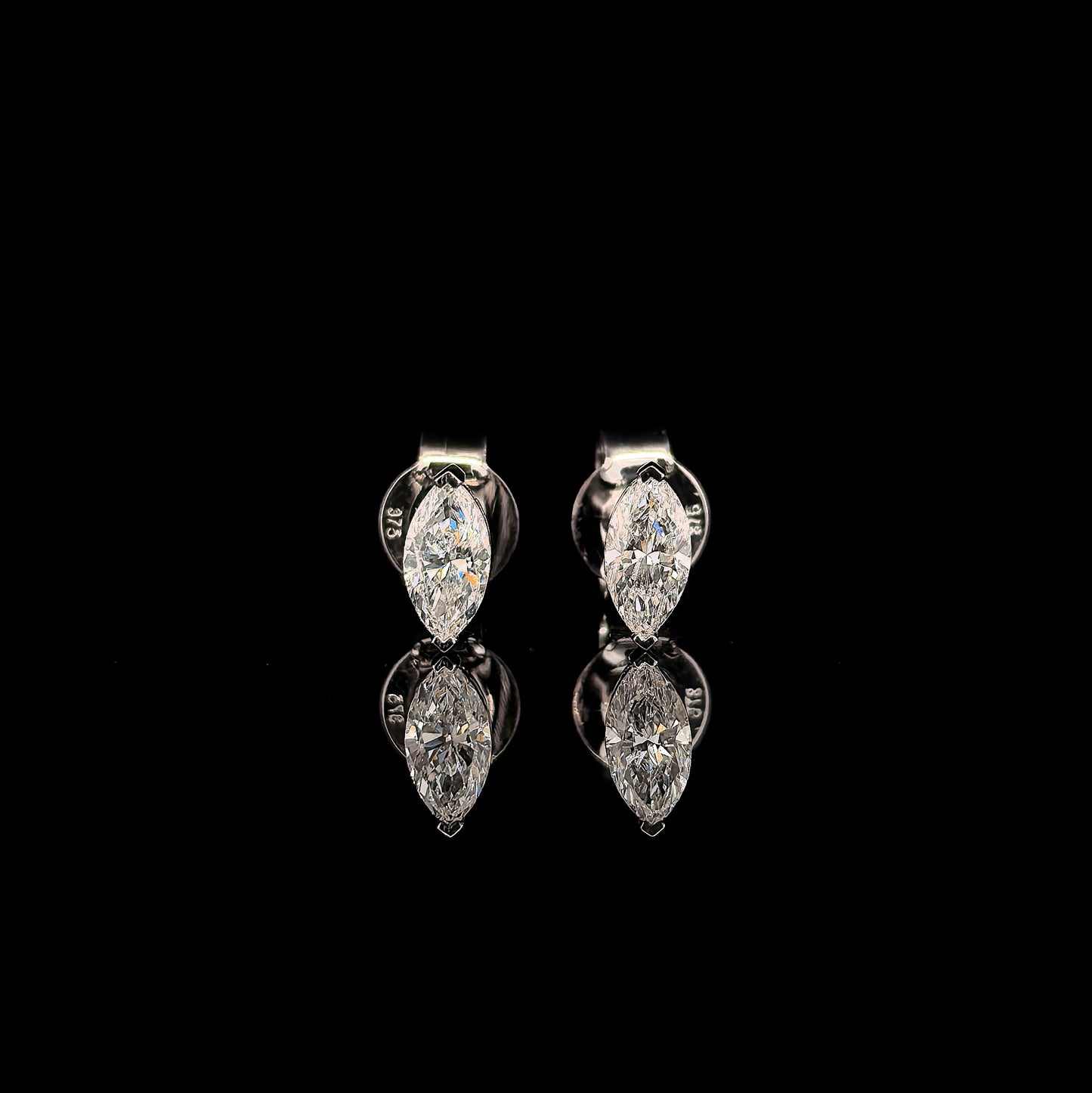 9k W/Gold, 2= 0.42ct Marquise & Round Brilliant Cut Lab Grown Diamond Stud Earrings