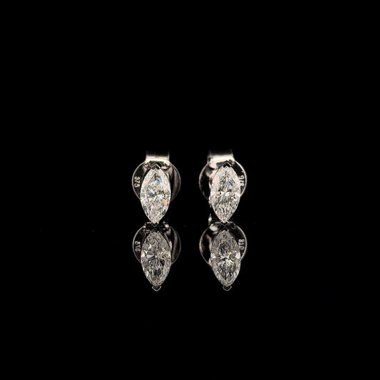 9k W/Gold, 2= 0.42ct Marquise & Round Brilliant Cut Lab Grown Diamond Stud Earrings