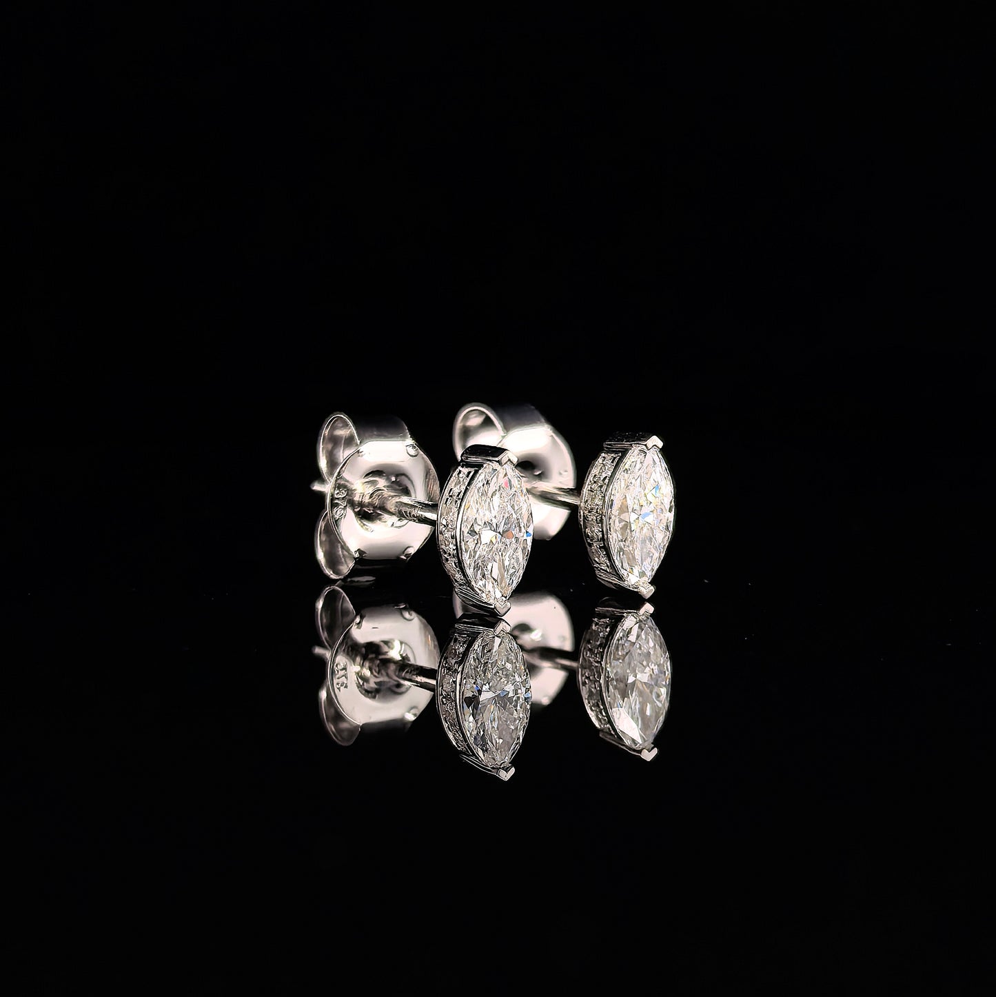 9k W/Gold, 2= 0.42ct Marquise & Round Brilliant Cut Lab Grown Diamond Stud Earrings