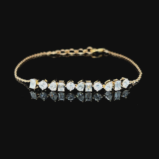9k Y/Gold, 11= 1,336ct Multi-Shape Lab Grown Diamond Bracelet